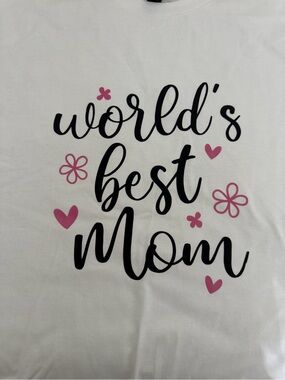Hand Crafted White Tee with Pink Accents - "World's Best Mom"